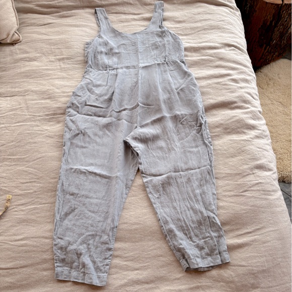 Black Crane Linen Jumpsuit/Overalls - Picture 5 of 13